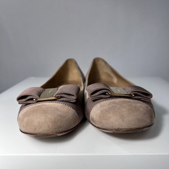 SALVATORE FERRAGAMO Varina Ballet Flat Suede Beige Woman 9.5 - Picture 5 of 12